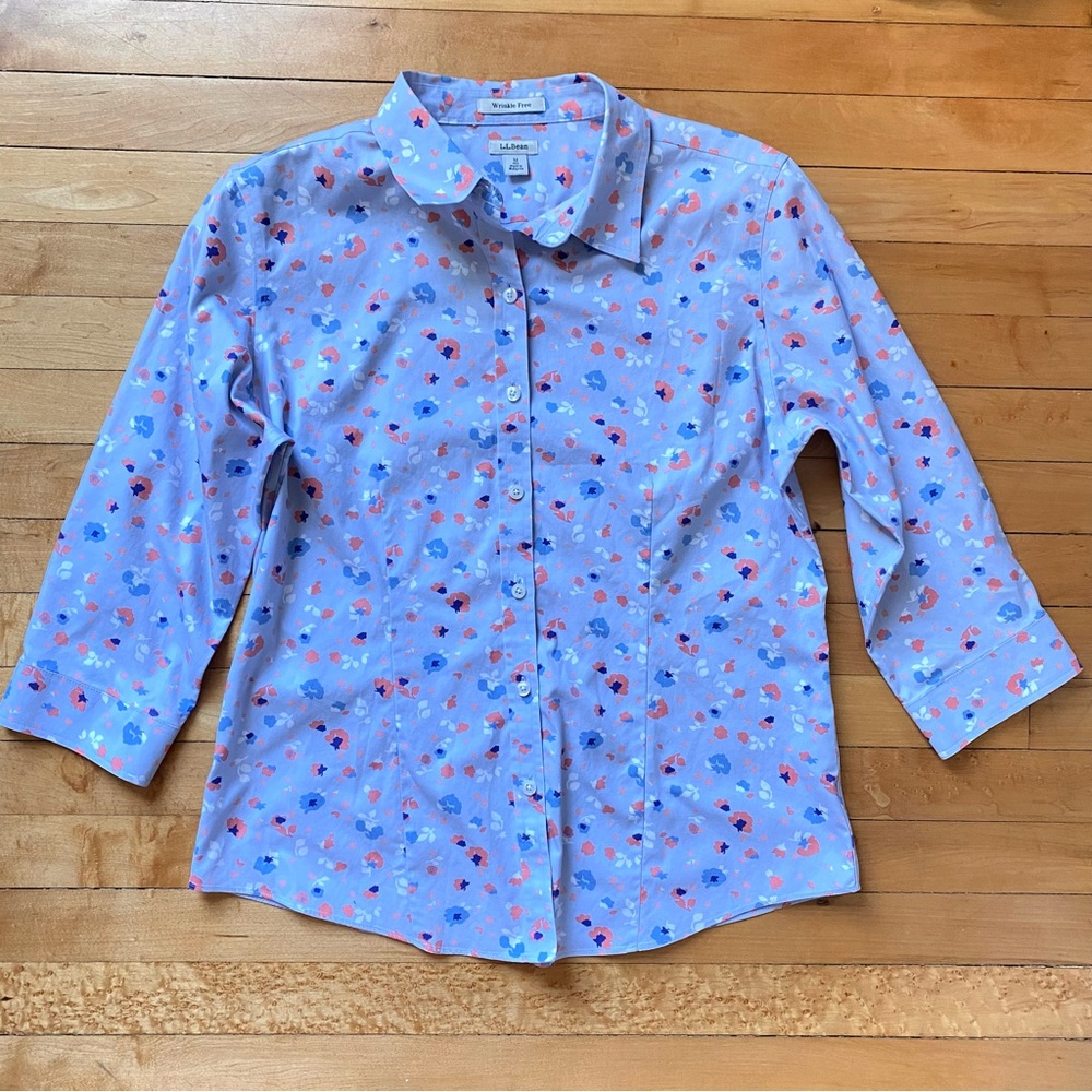 L.L. Bean Floral Button-Up Wrinkle Free Blouse- Size medium